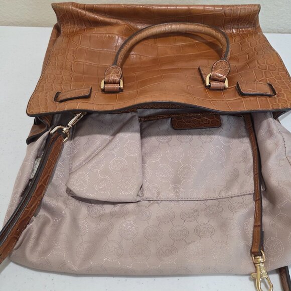 Michael Kors Fall Color Croc Embossed Dillon Satchel Tote Over the Shoulder - Picture 6 of 16